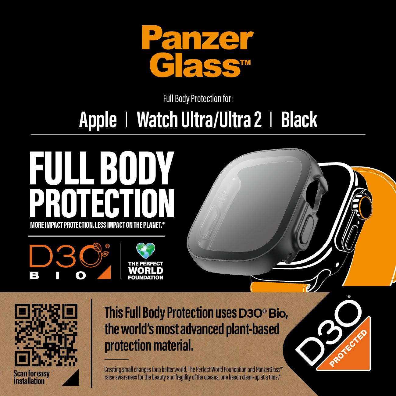 PanzerGlass Apple Watch Ultra 2/Ultra 49 mm Full Body D30 Black