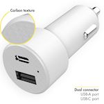 Accezz Car Charger 20W + MFI Certified Lightning to USB Cable - 1 meter - White